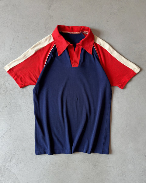 1980s - Navy/Red Cotton Polo - M