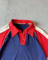 1980s - Navy/Red Cotton Polo - M