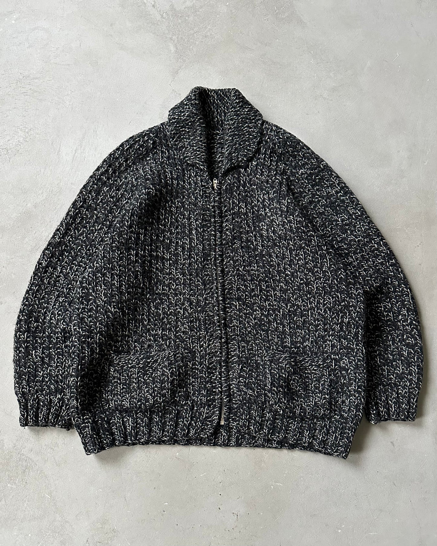 1970s - Salt And Pepper Cowichan Wool Sweater - XL