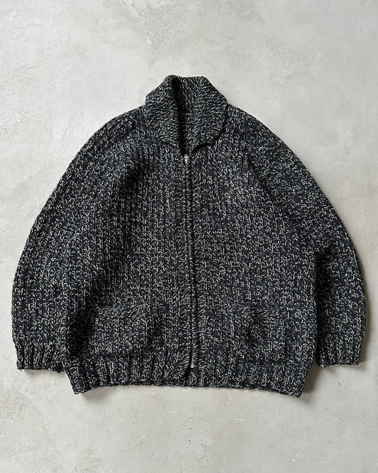 Années 70 - Pull en laine Cowichan "Sel et Poivre" - XL