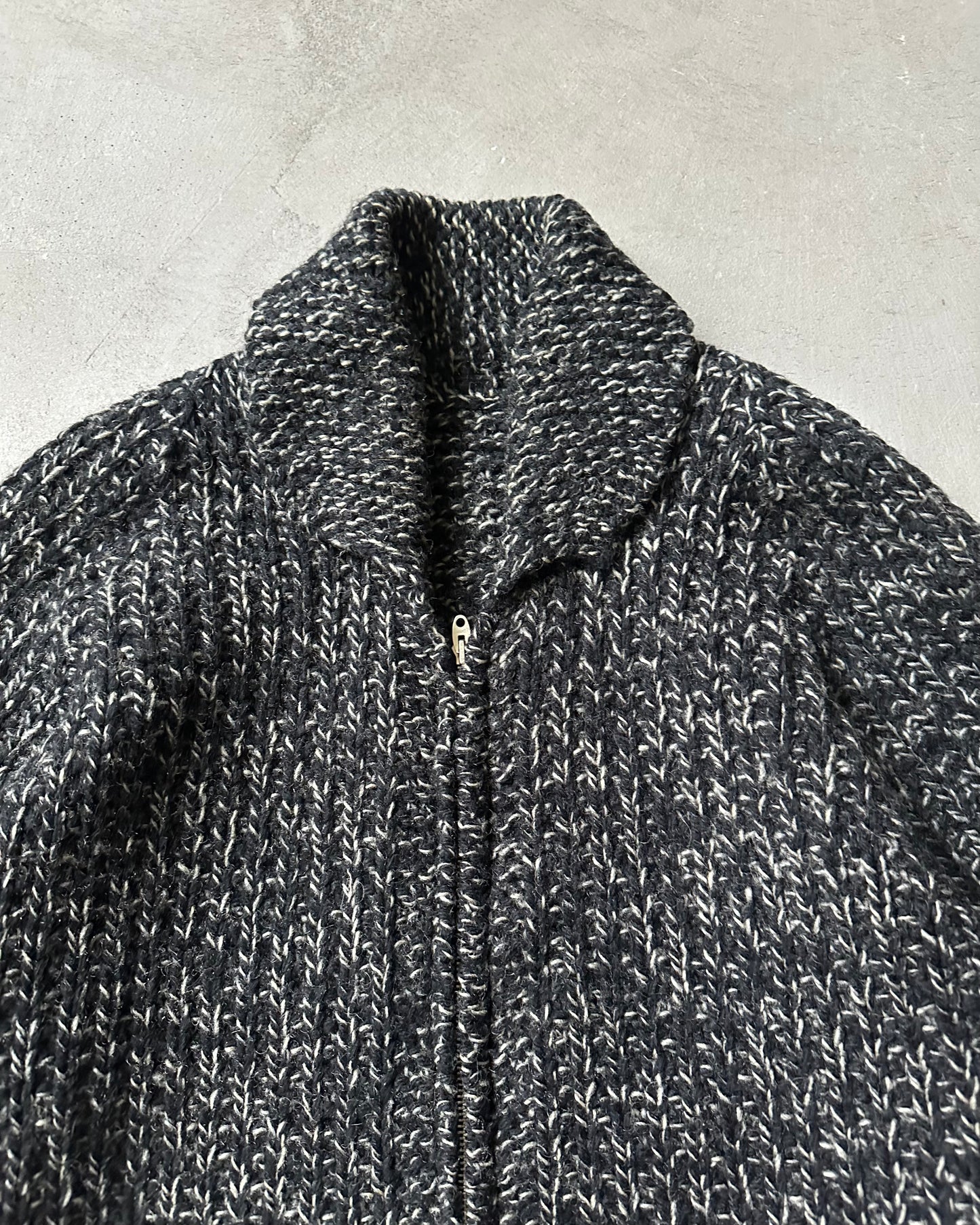 1970s - Salt And Pepper Cowichan Wool Sweater - XL