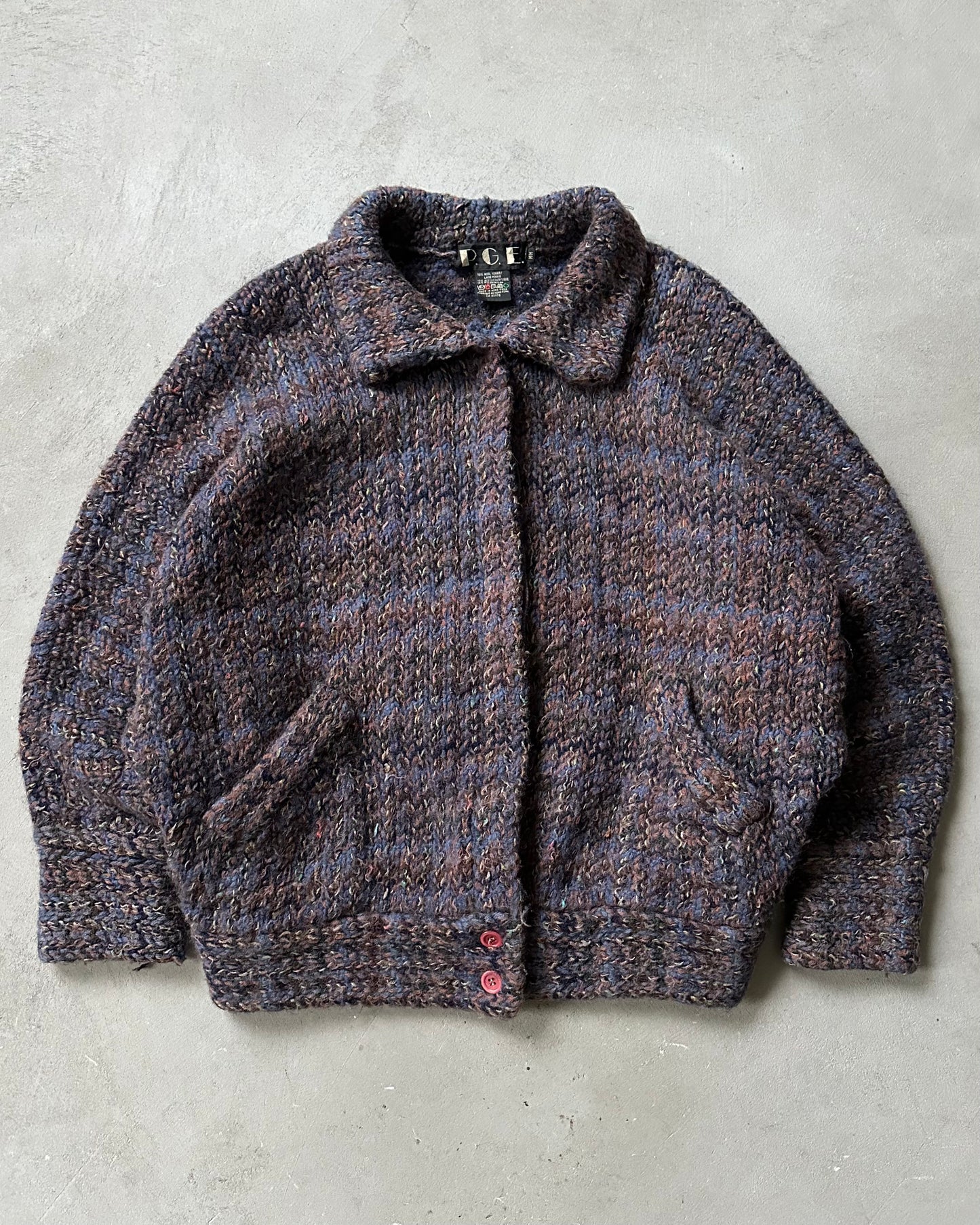 1980s - Blue/Brown Wool Women's Cardigan - (W)M/L
