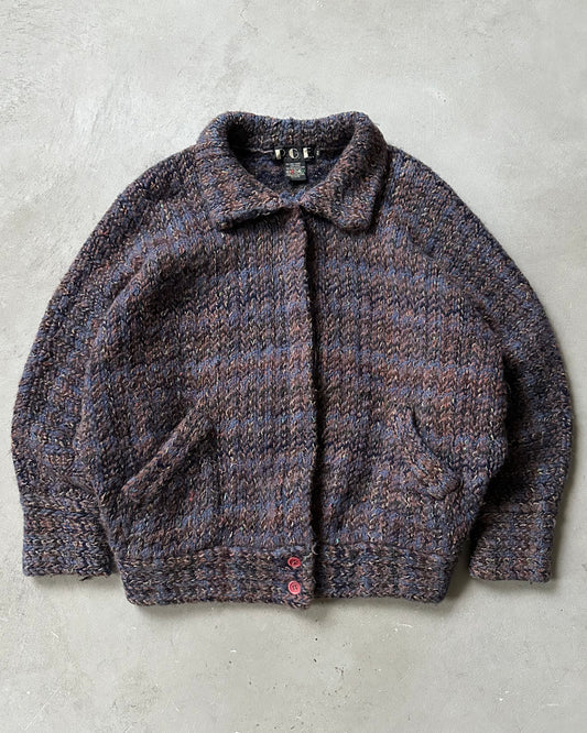 Années 1980 - Cardigan en laine bleu/marron pour femme - (F)M/L