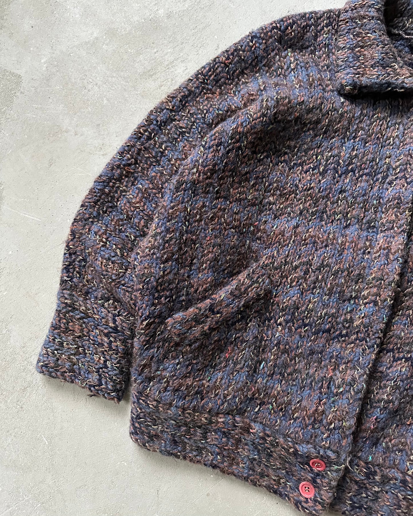 1980s - Blue/Brown Wool Women's Cardigan - (W)M/L