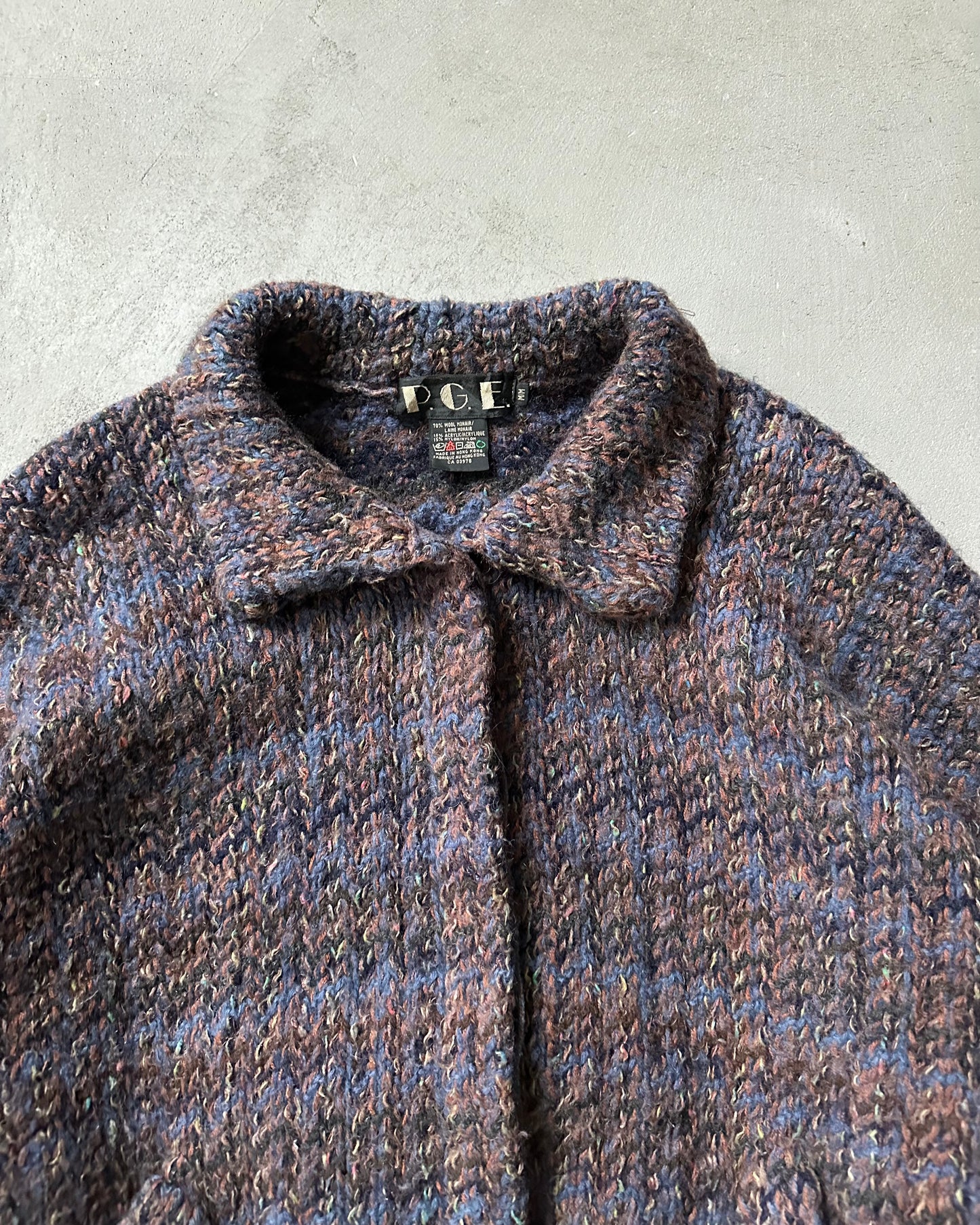 1980s - Blue/Brown Wool Women's Cardigan - (W)M/L