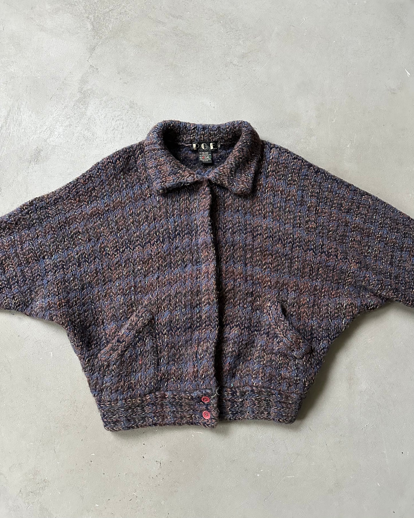 1980s - Blue/Brown Wool Women's Cardigan - (W)M/L