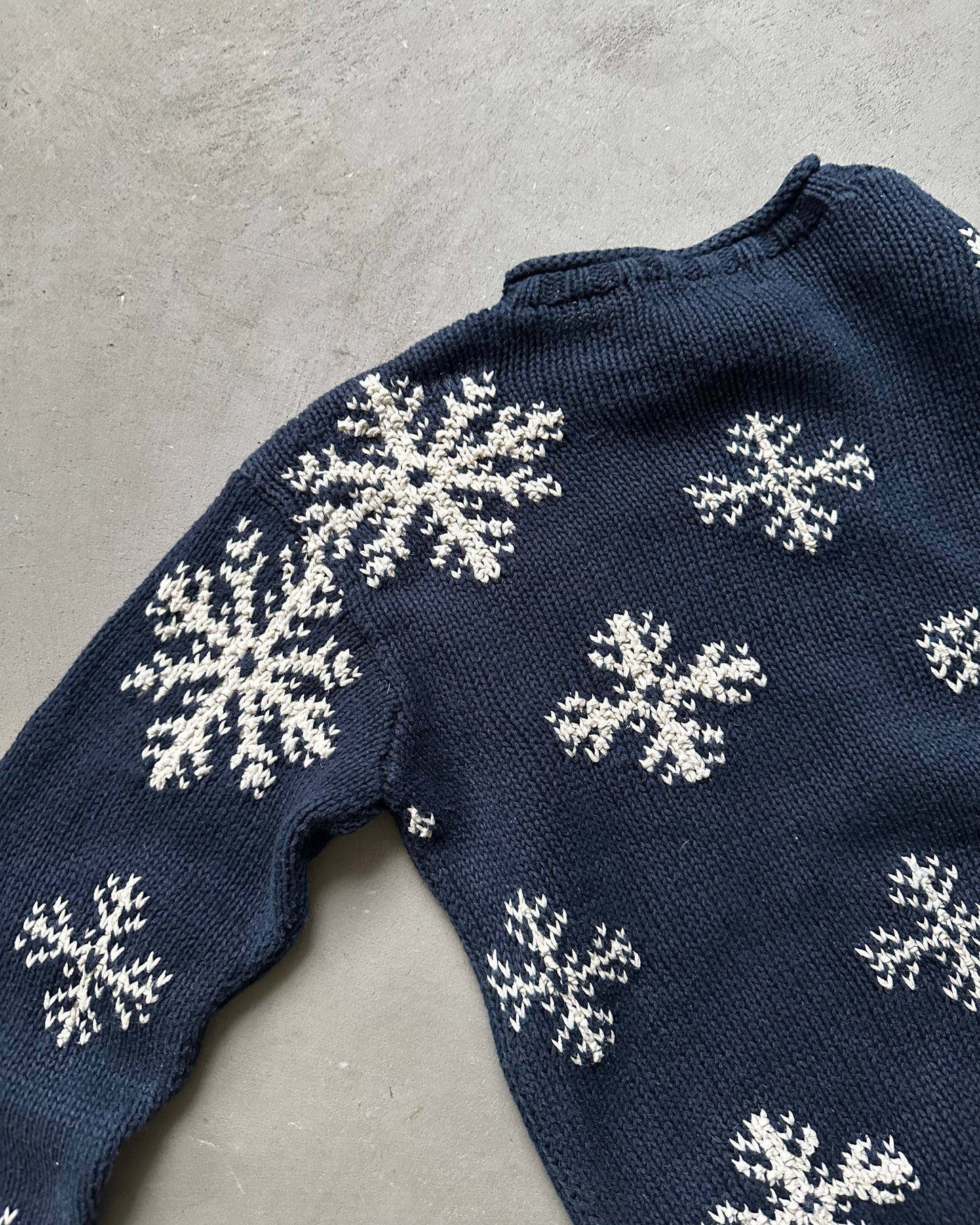 2000s - Navy Eddie Bauer Snowflakes Rollneck Sweater - (W)S
