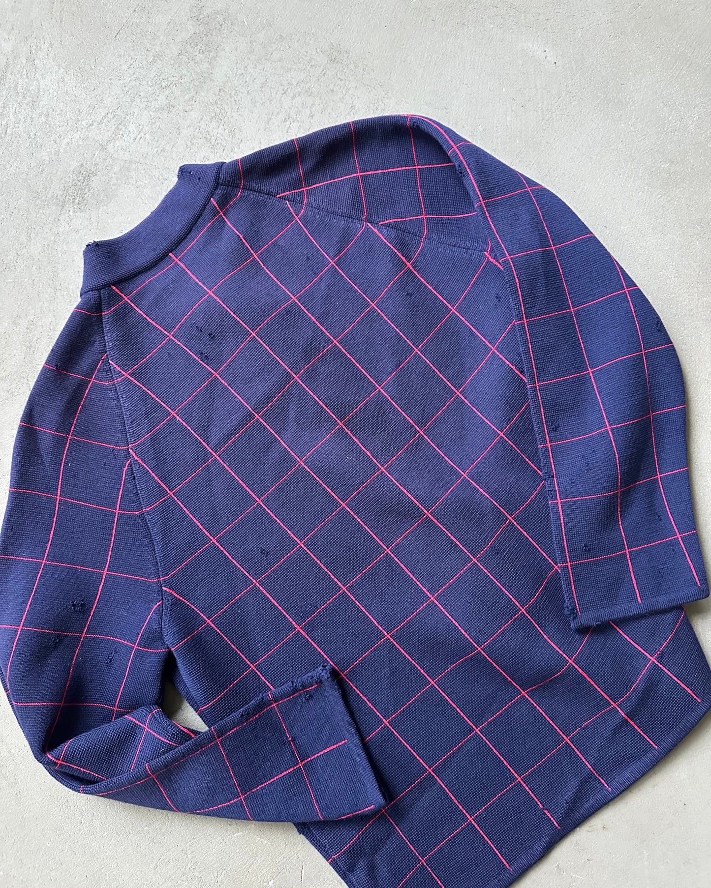 Années 60 - Cardigan Femme Bleu/Rouge Effet Vieilli - (F)TP/P