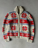 1970s - Grey/Red Cowichan Sweater - S/M