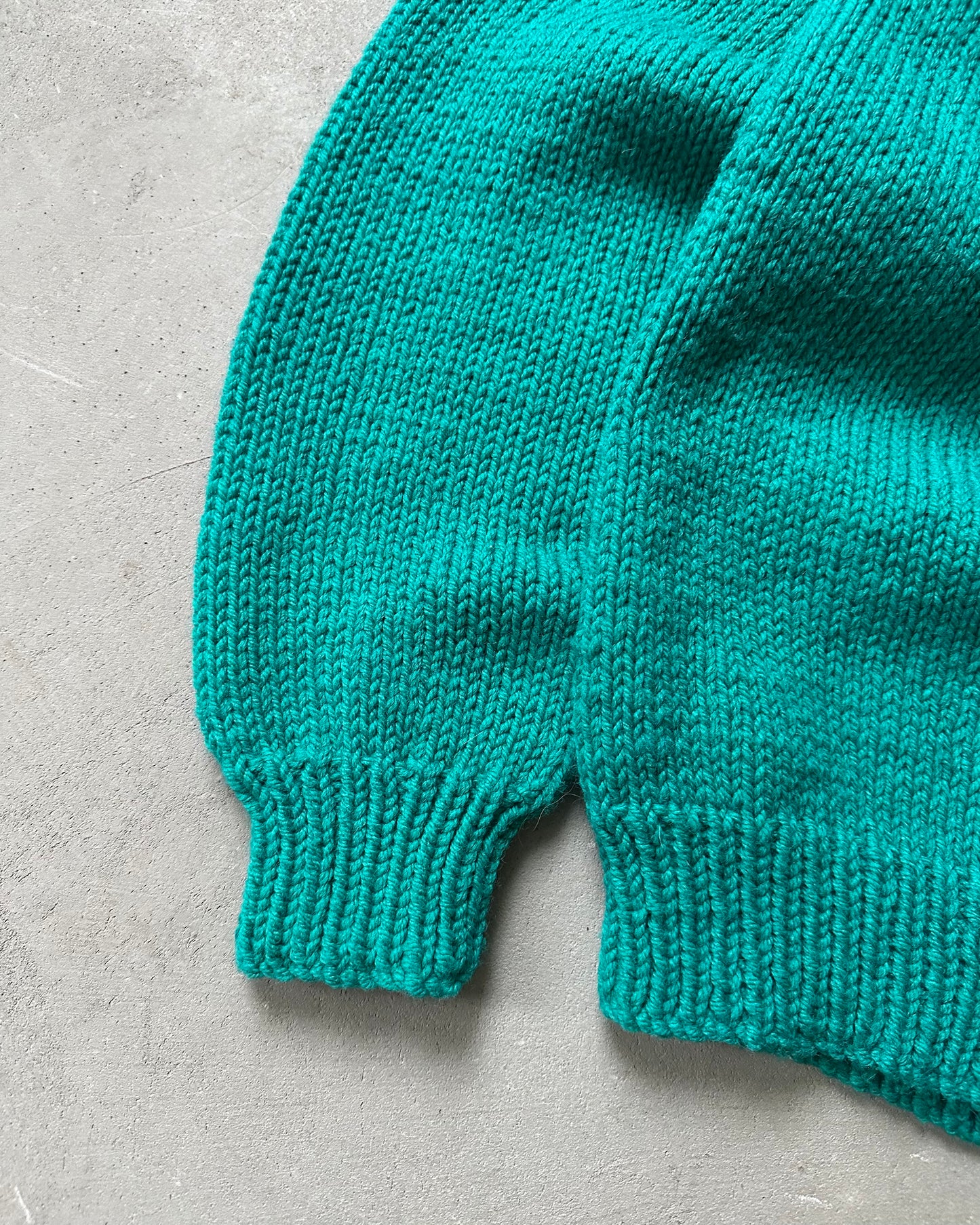 Années 80 - Pull nordique tricoté main vert/jaune - XL