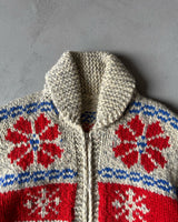 1970s - Grey/Red Cowichan Sweater - S/M
