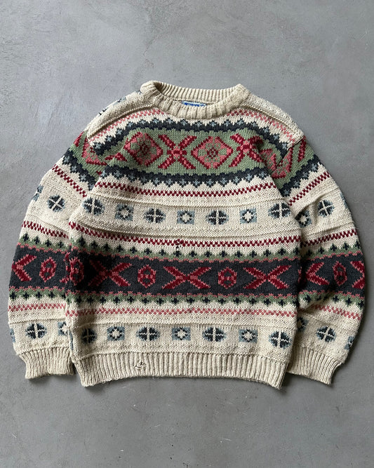 Années 90 - Pull jacquard crème/multicolore - XL