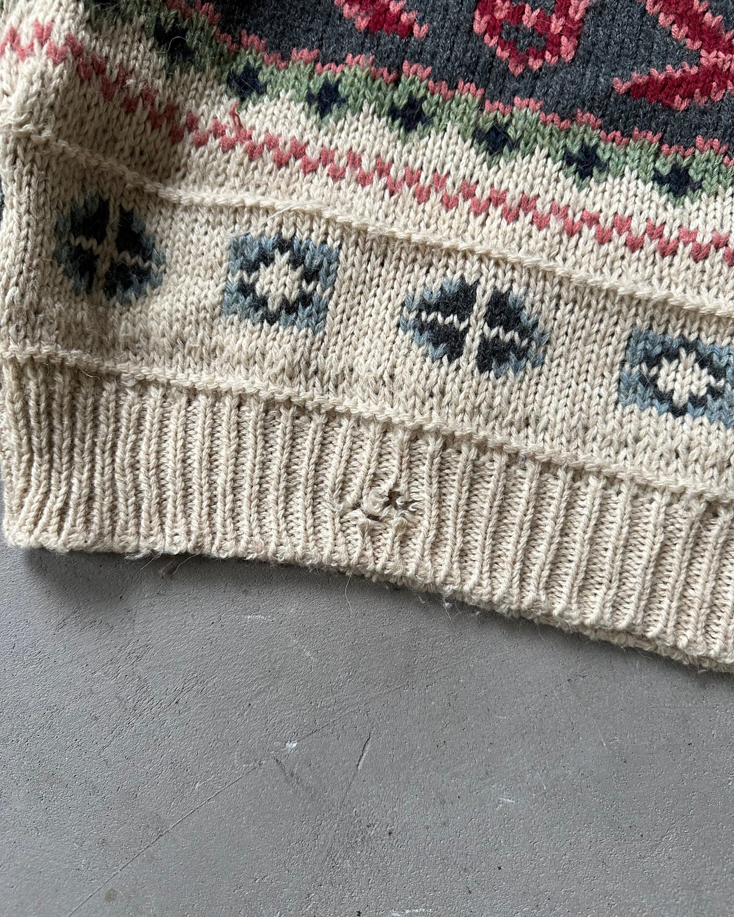 1990s - Cream/Multi Fair Isle Sweater - XL