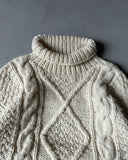 1980s - Cream Cable Knit Turtleneck Wool Sweater - L