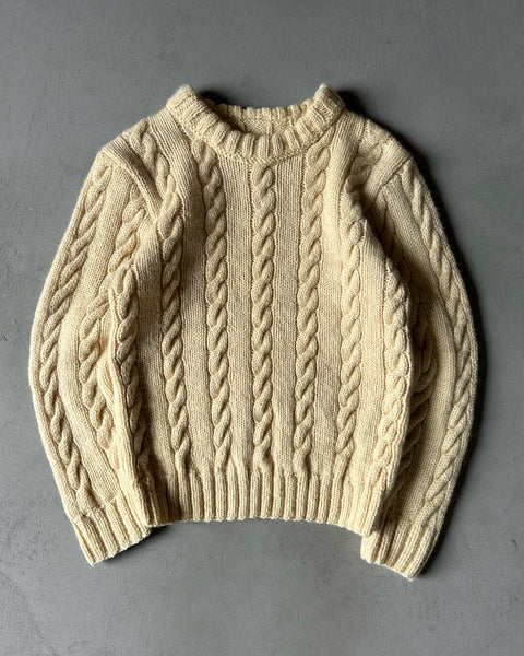 1980s - Cream Cable Knit Wool Sweater - S/M