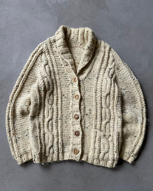 Années 70 - Cardigan en laine Donegal crème - T.L