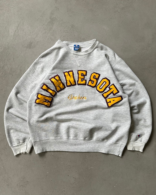 Années 90 - Sweat-shirt ras du cou Champion Minnesota gris vieilli - T.L