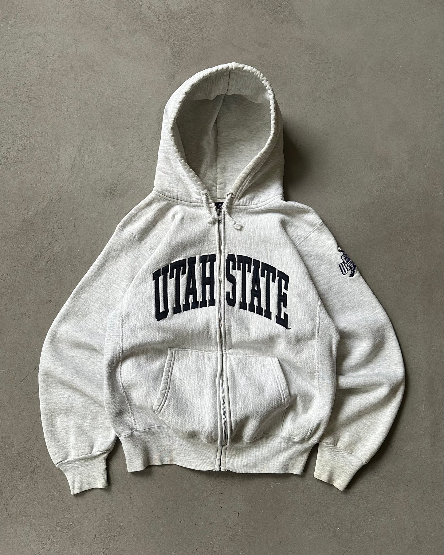 1990s - Ash Grey Utah State Zip Up Hoodie - M/L