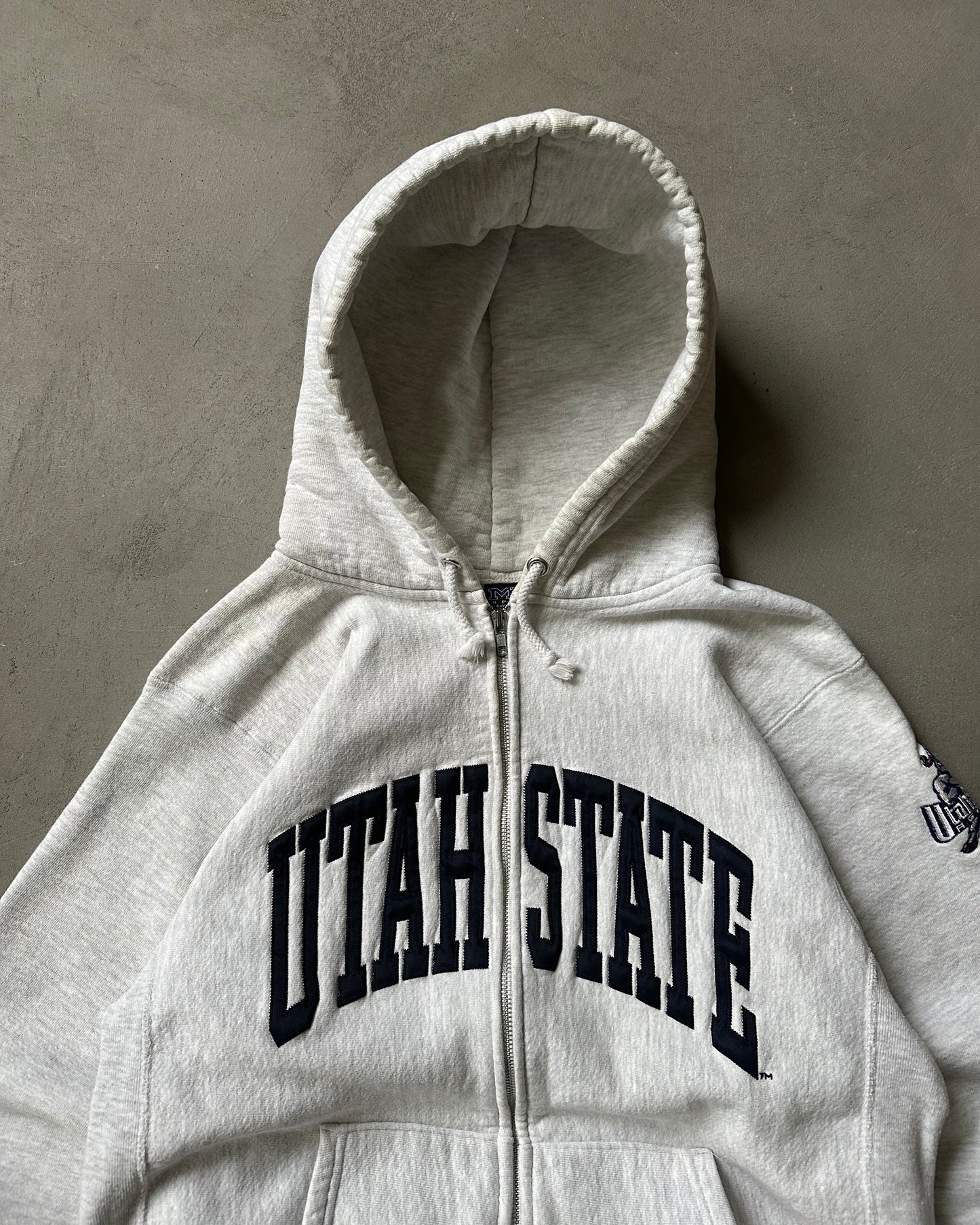 1990s - Ash Grey Utah State Zip Up Hoodie - M/L