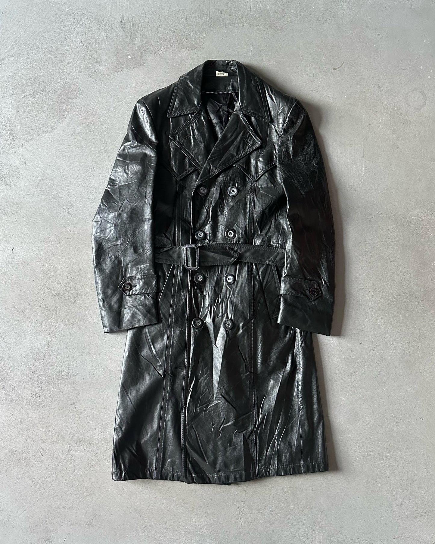 1980s - Black Leather Trench Coat - XS