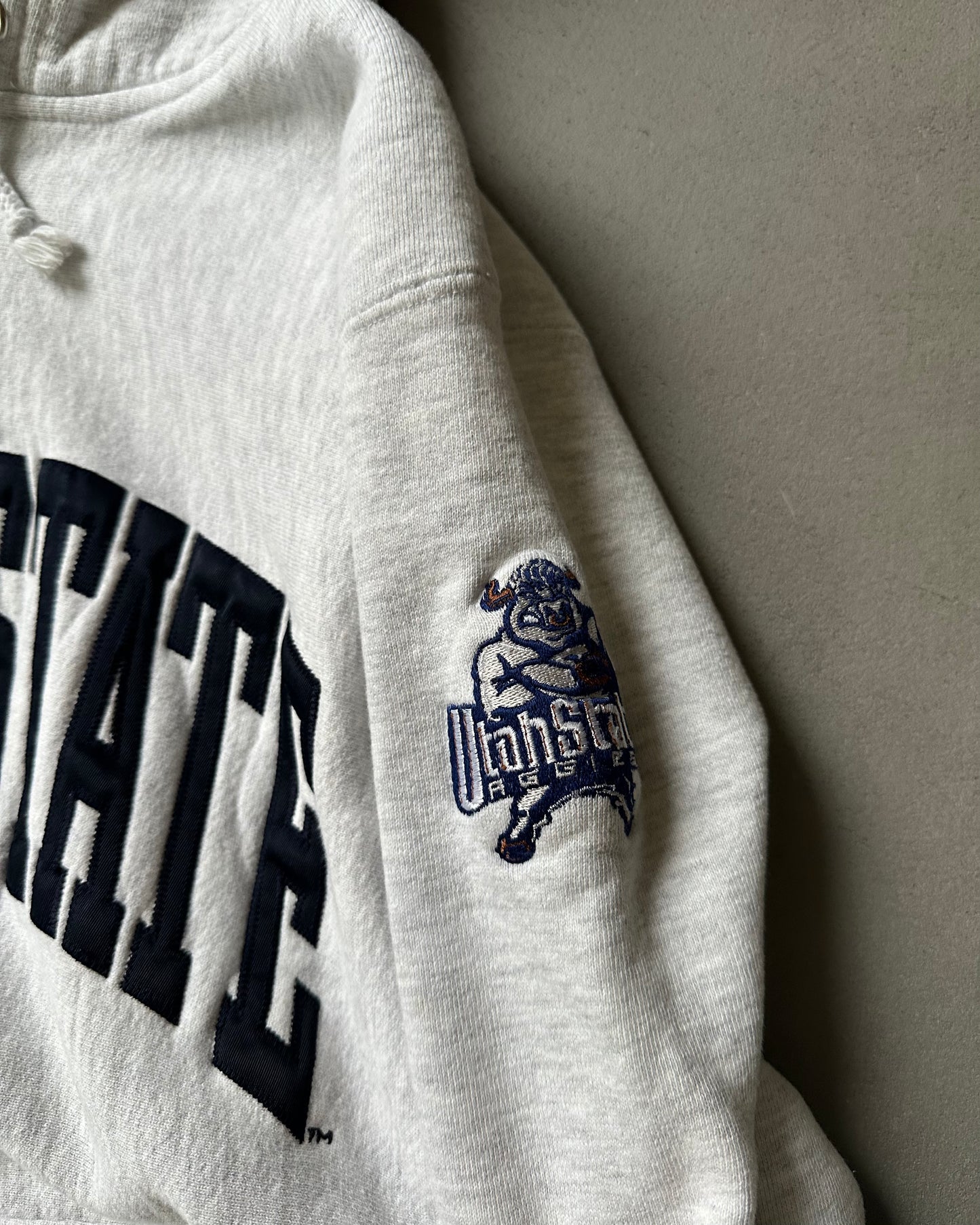 1990s - Ash Grey Utah State Zip Up Hoodie - M/L
