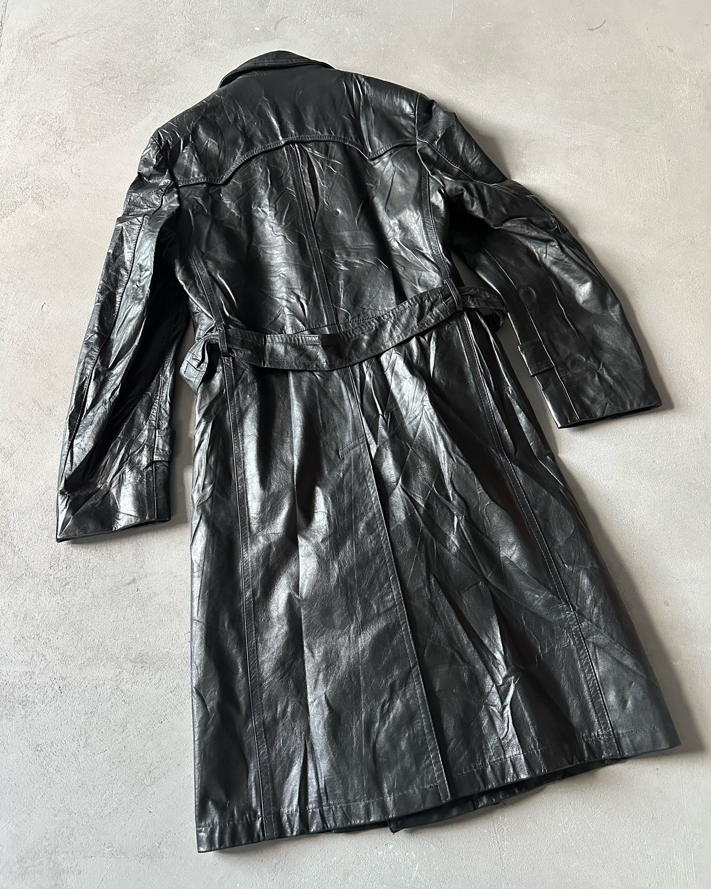 1980s - Black Leather Trench Coat - XS