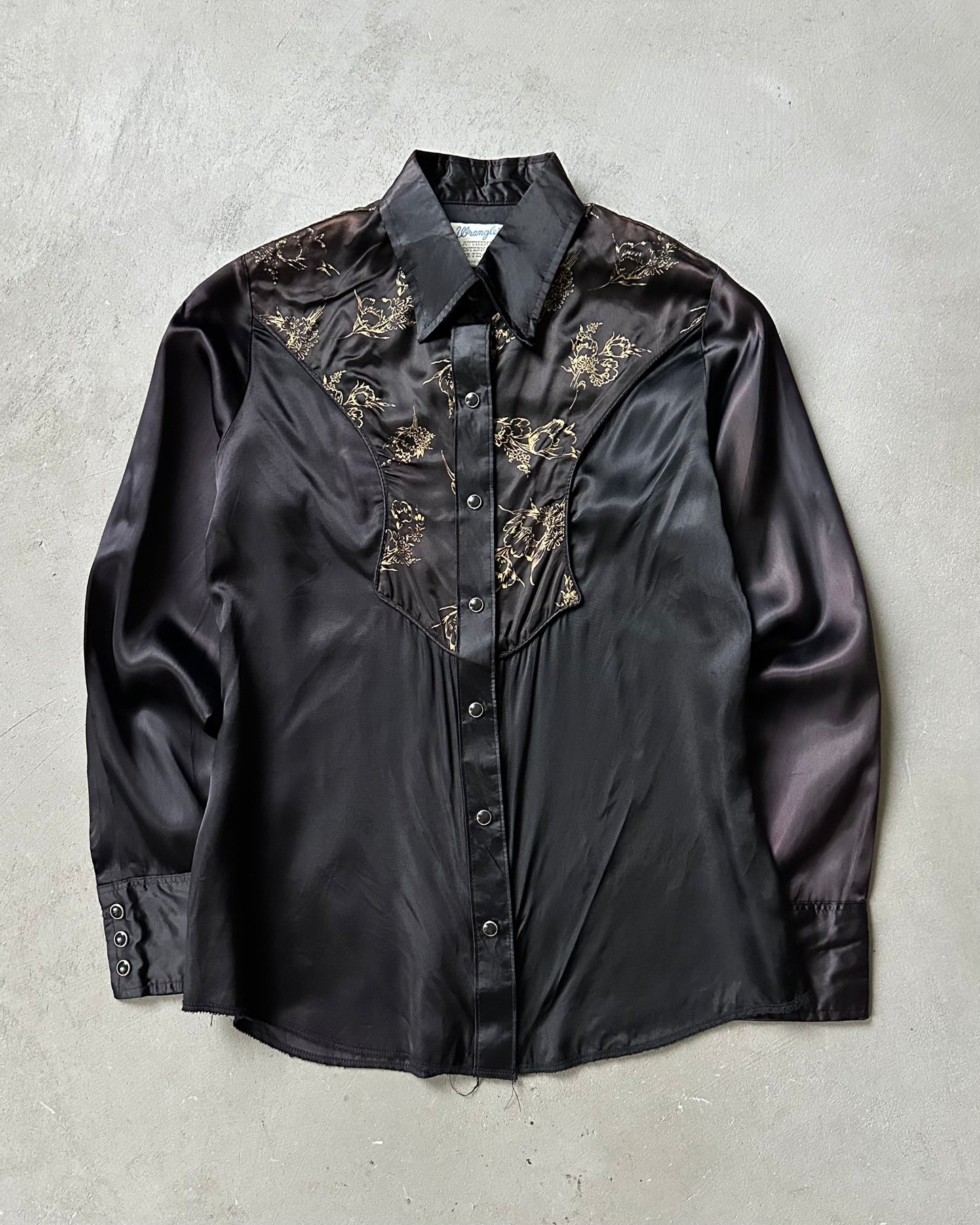 Années 70 - Chemise femme Wrangler noire en acétate - (F)S