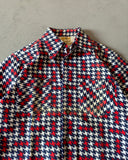 1970s - NOS Navy/Red Regent Houndstooth Button Up - S