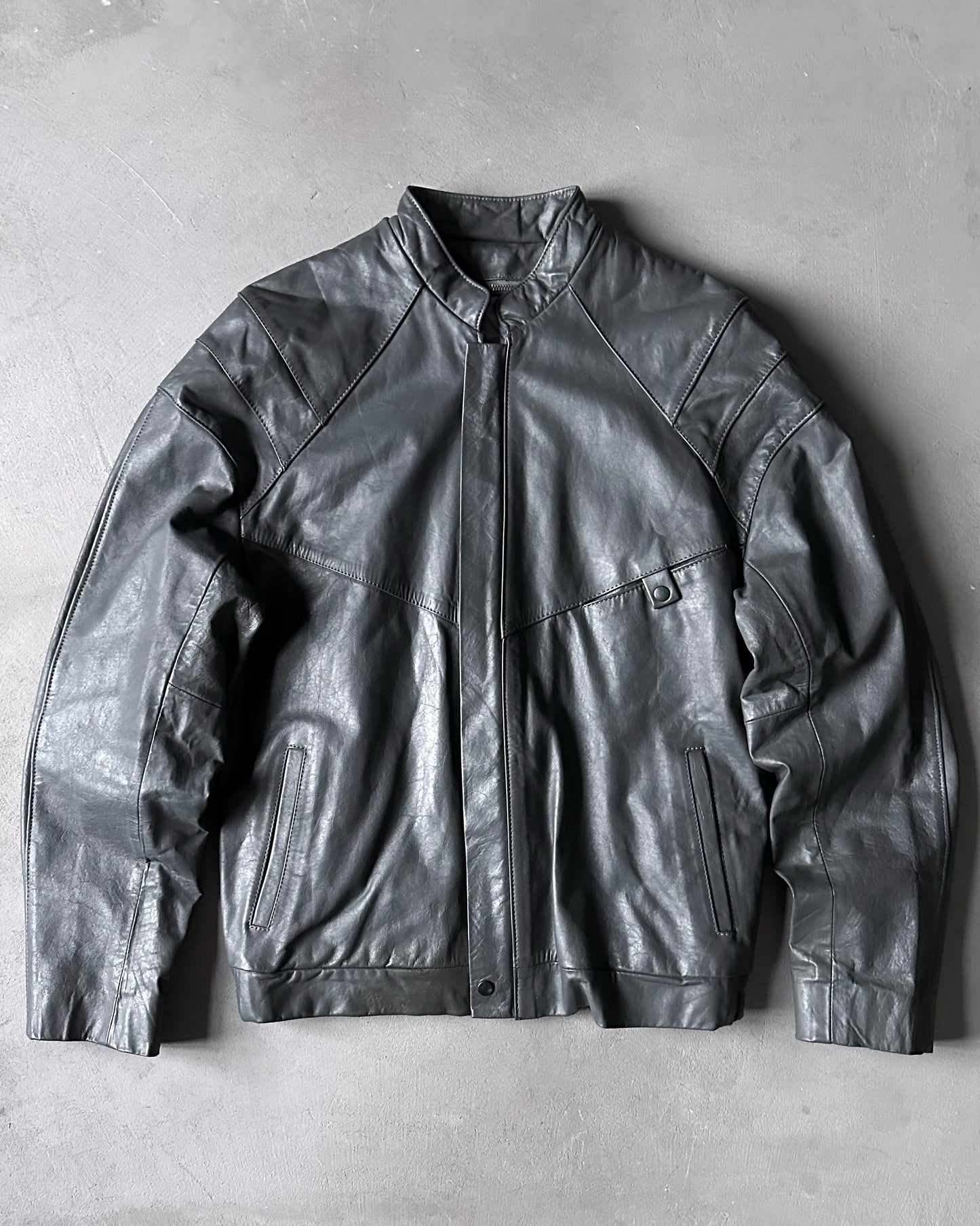 1980s - Grey Leather Jacket - 40