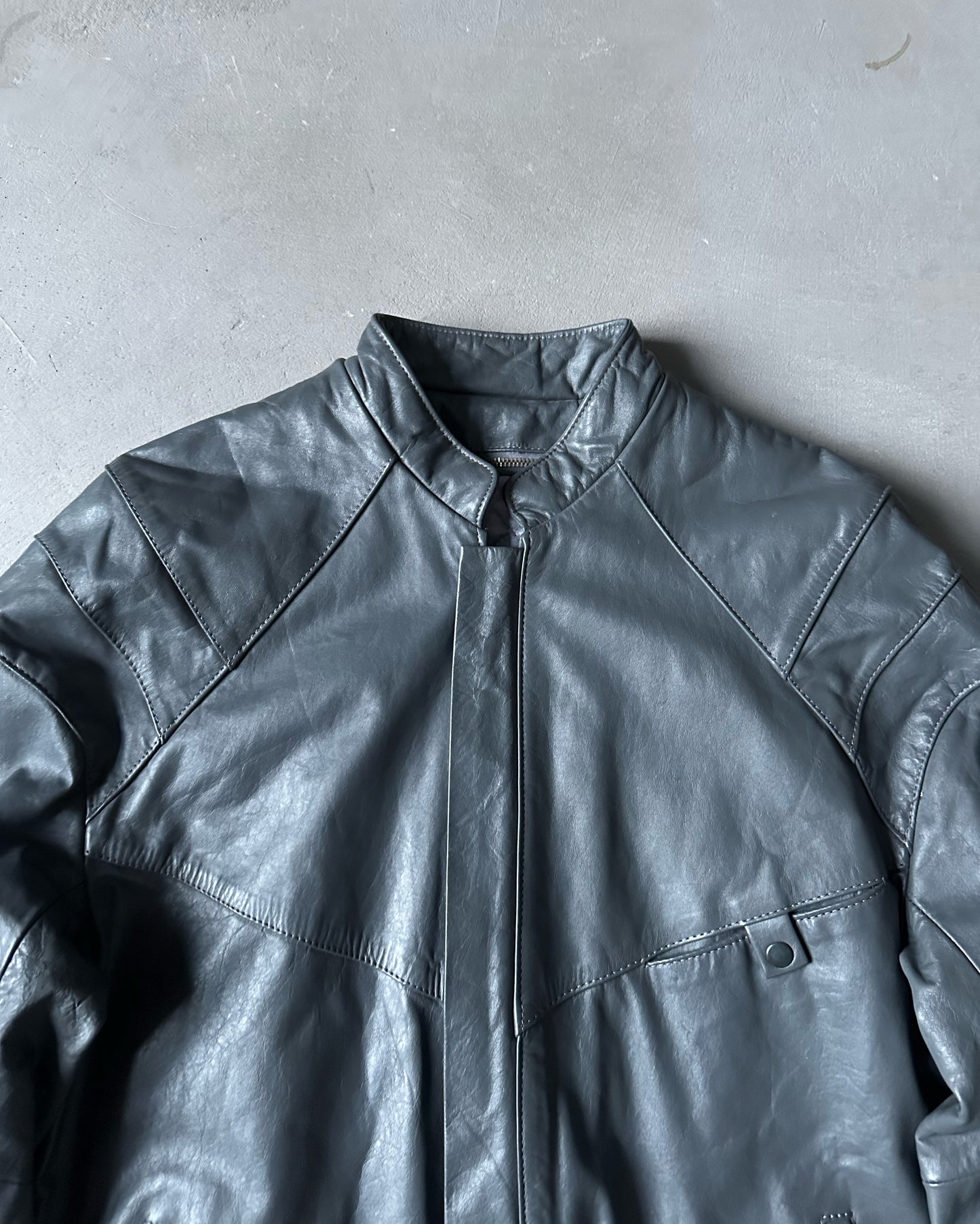 1980s - Grey Leather Jacket - 40