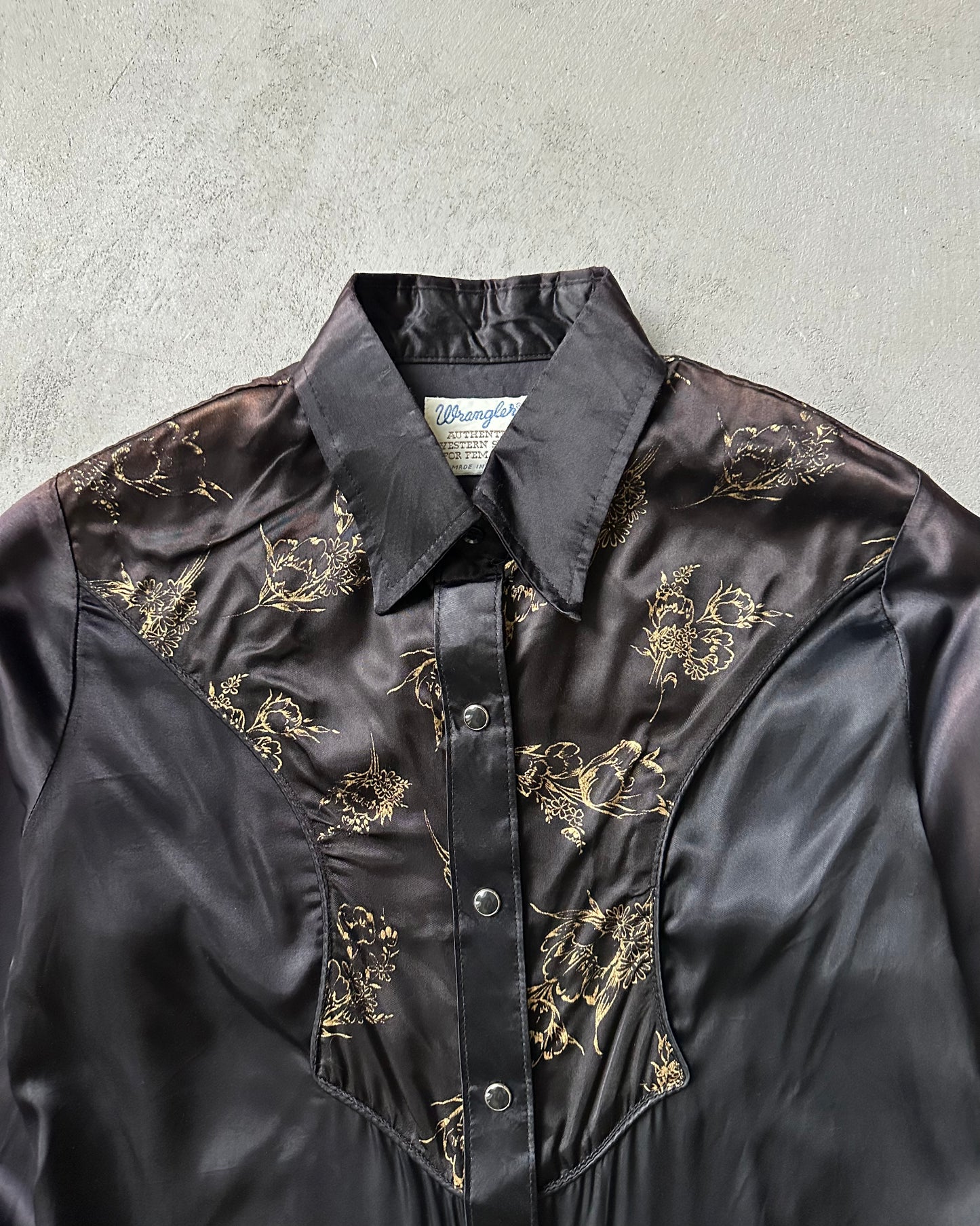 Années 70 - Chemise femme Wrangler noire en acétate - (F)S