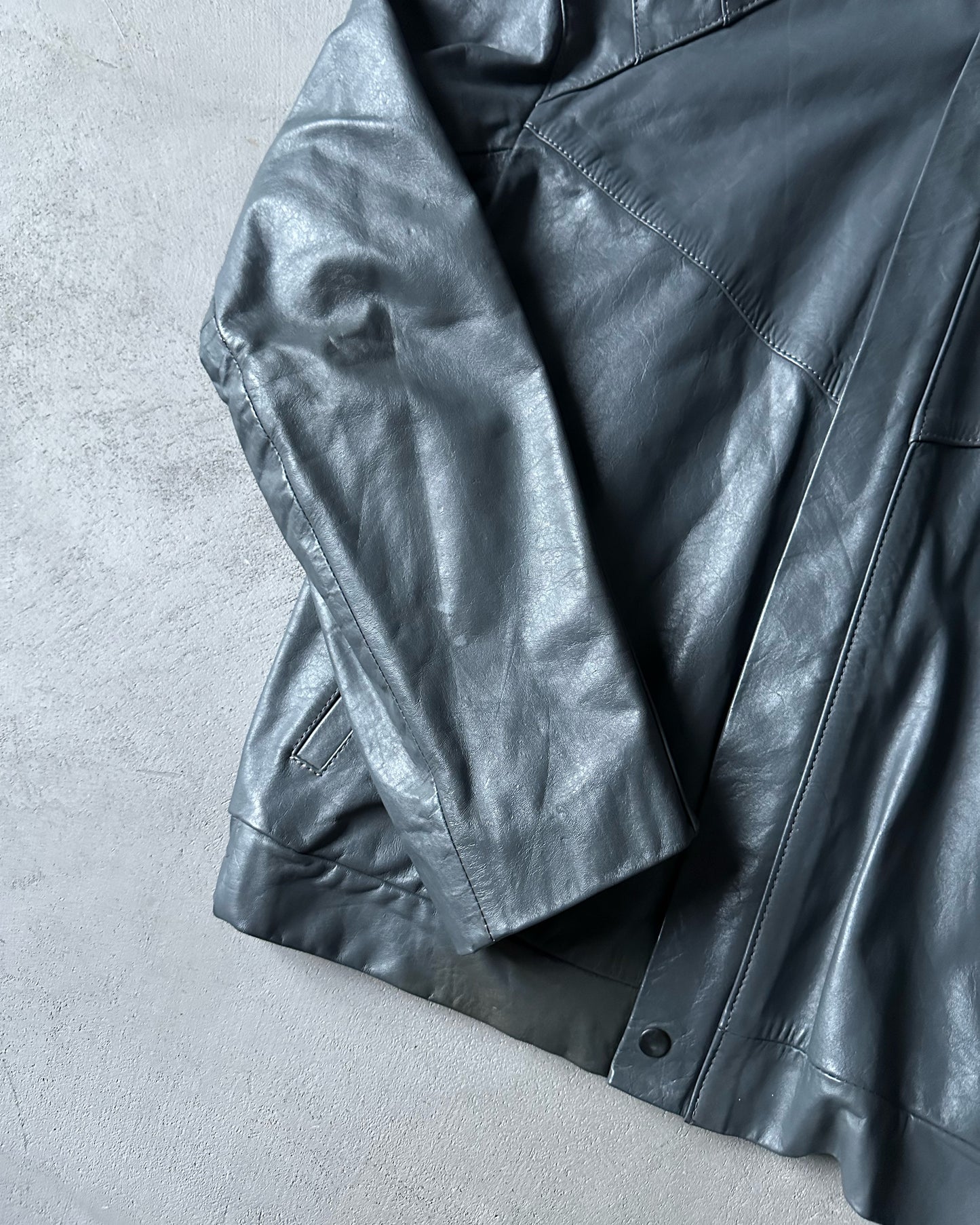 1980s - Grey Leather Jacket - 40