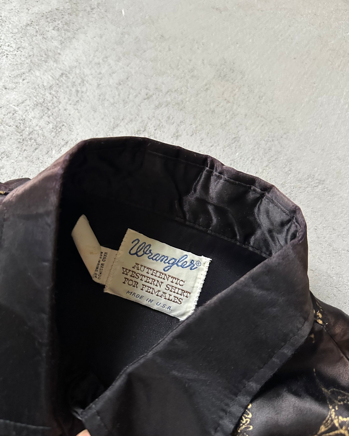 Années 70 - Chemise femme Wrangler noire en acétate - (F)S