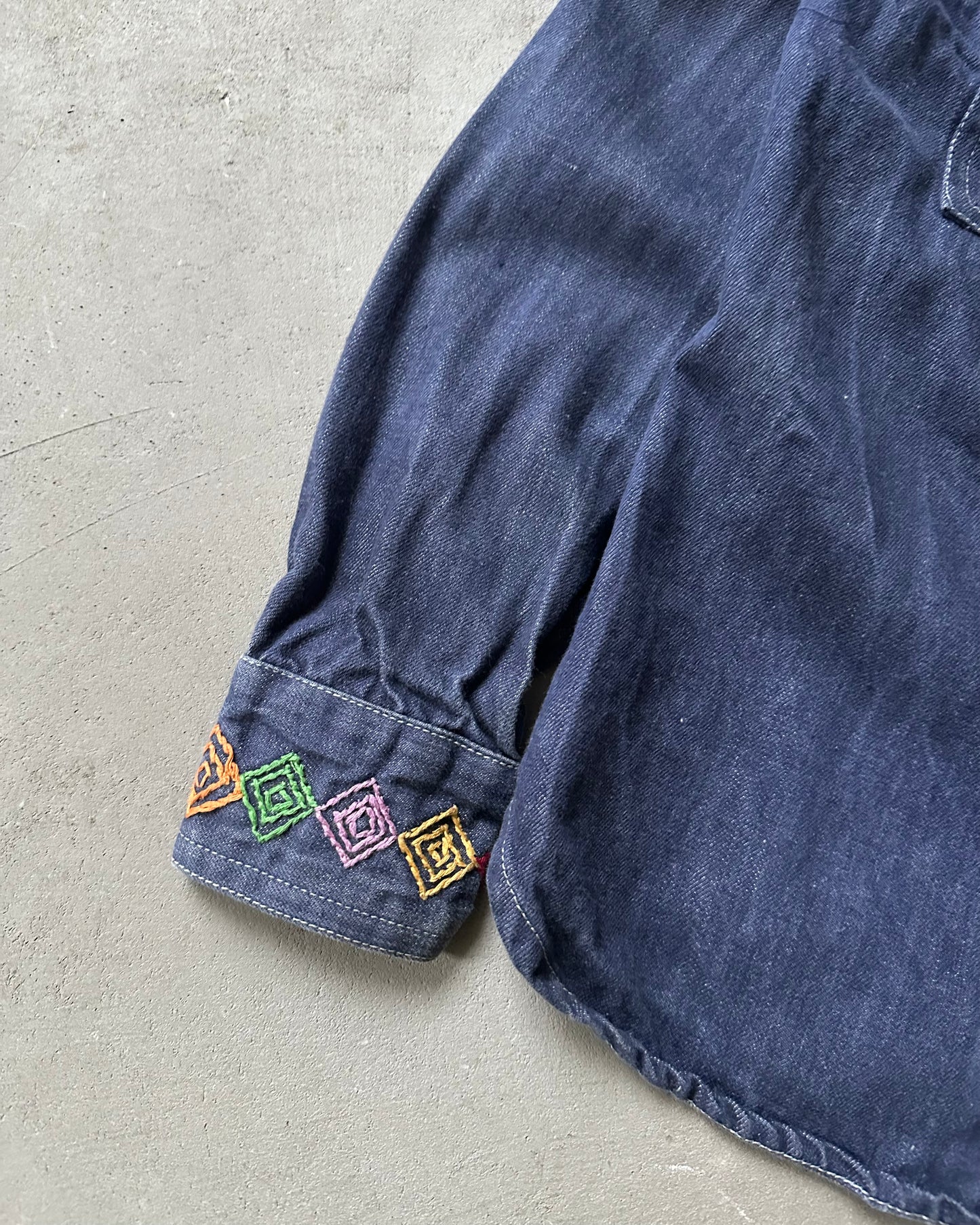 1970s - Denim Embroidered Women's Shirt - (W)S/M