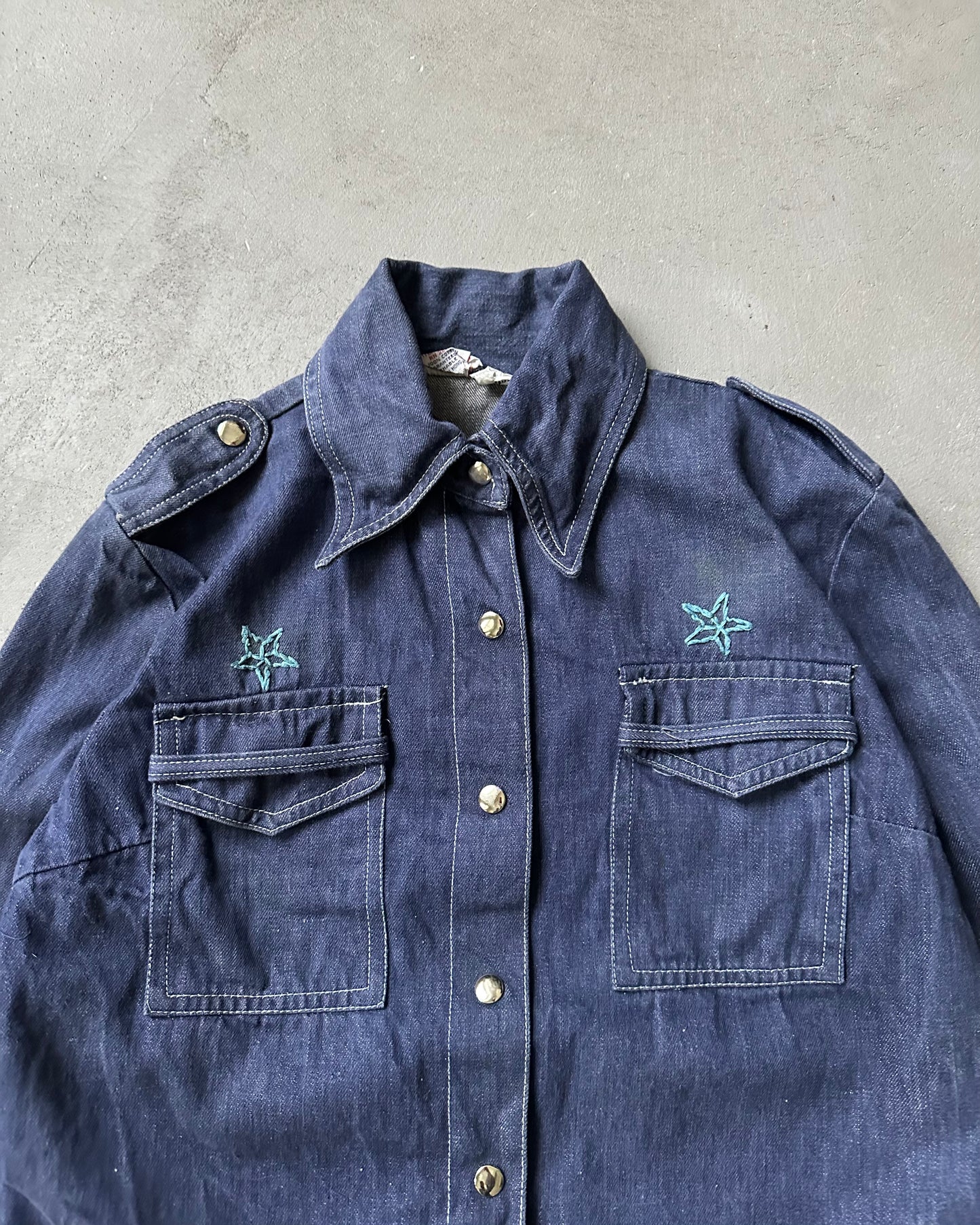 1970s - Denim Embroidered Women's Shirt - (W)S/M