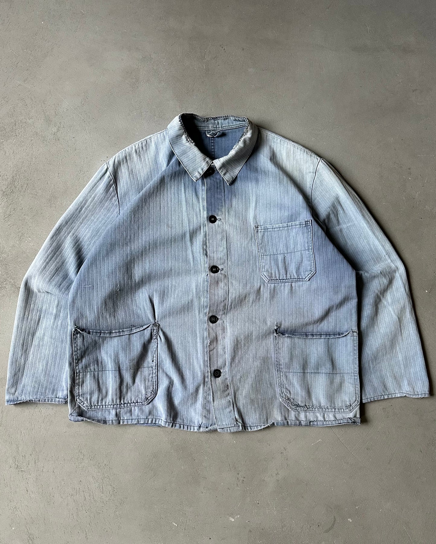 1960s - Distressed Blue HBT Euro Chore - L