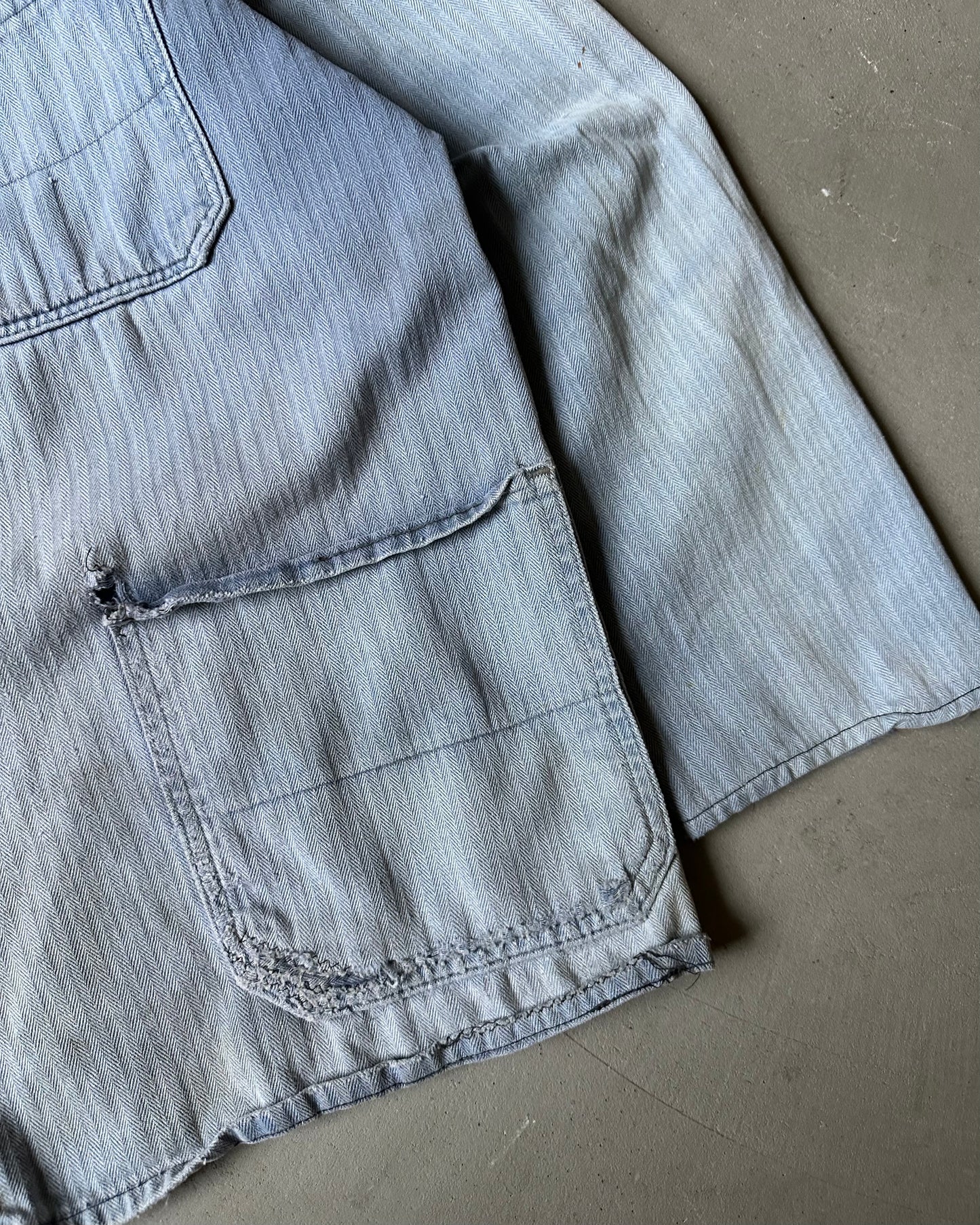 1960s - Distressed Blue HBT Euro Chore - L