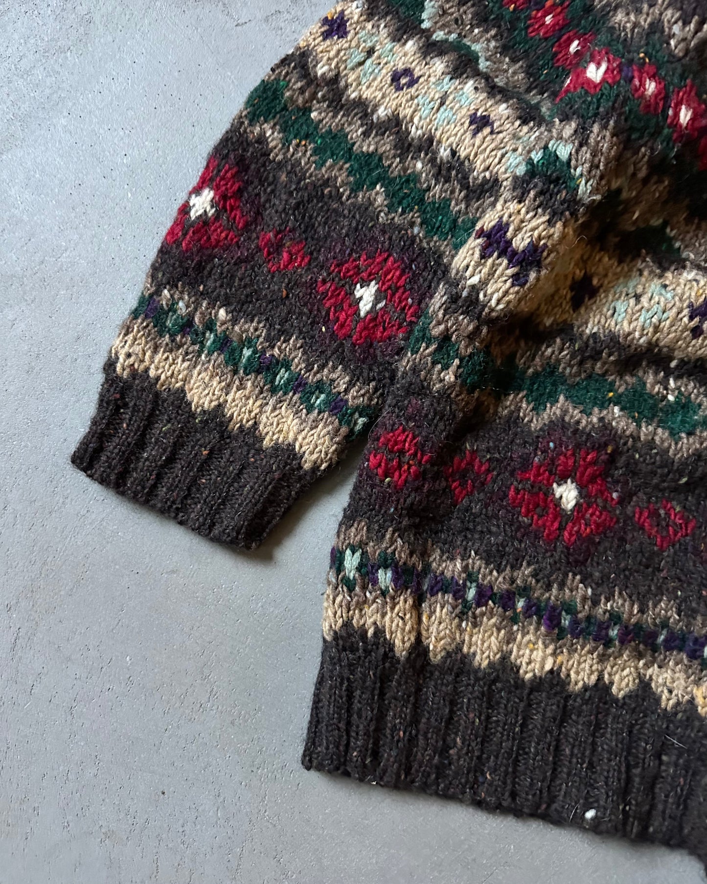 1990s - Brown/Red Lauren By RL Handknit Sweater - (W)S