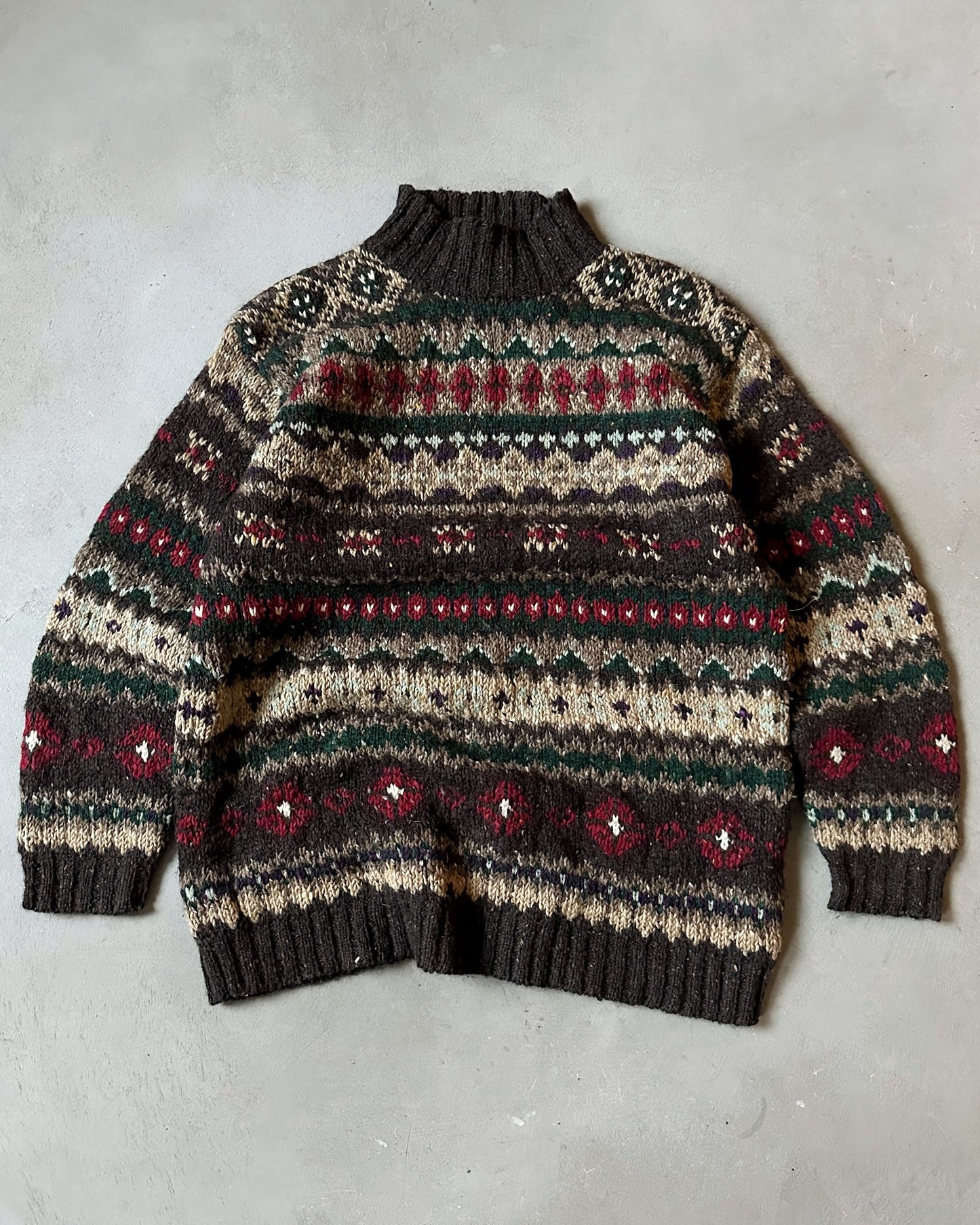 1990s - Brown/Red Lauren By RL Handknit Sweater - (W)S