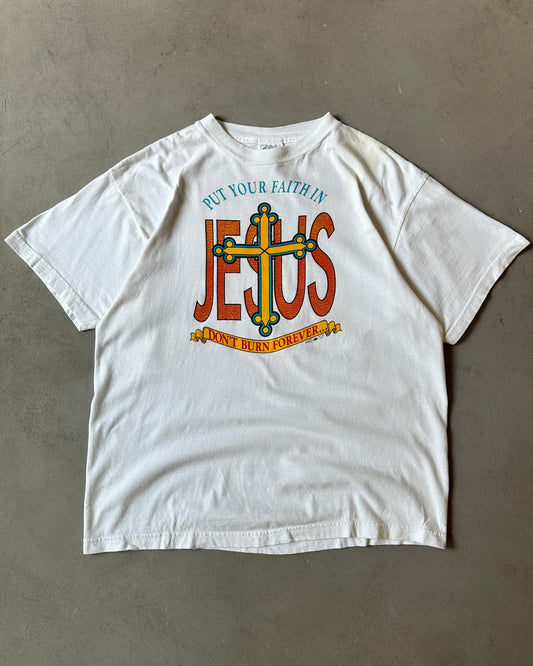 1990s - White "JESUS" T-Shirt - L