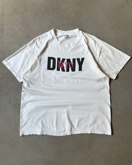 1990s - Distressed White DKNY T-Shirt - L