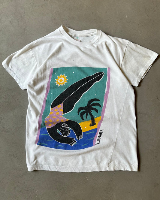 1990s - White Jamaica Art T-Shirt - M