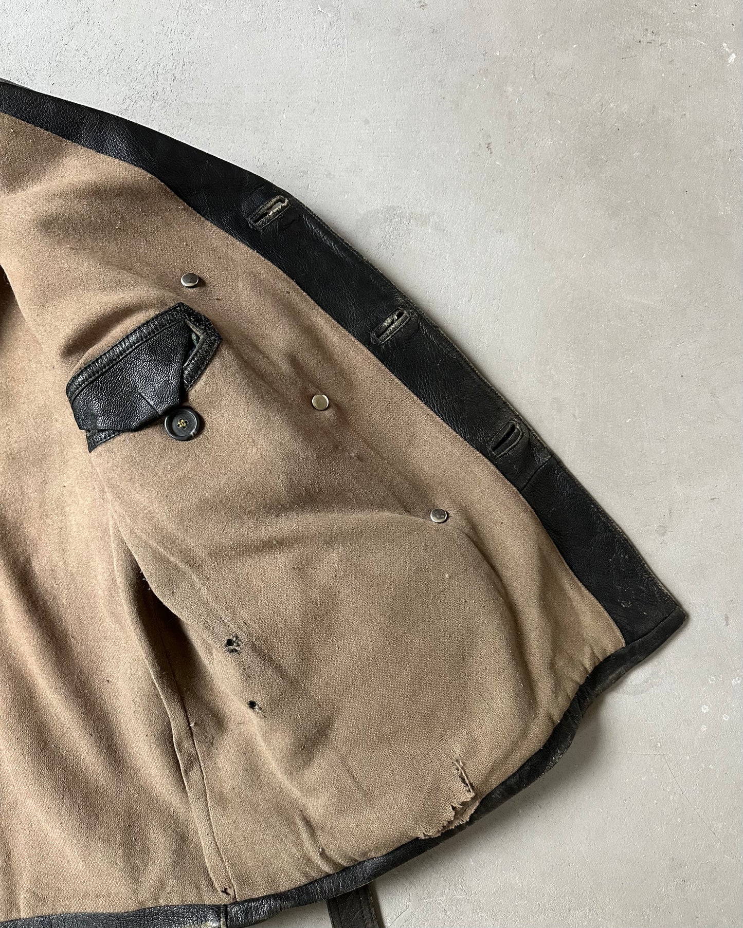 1950s - Distressed Black Italian Leather Coat - M