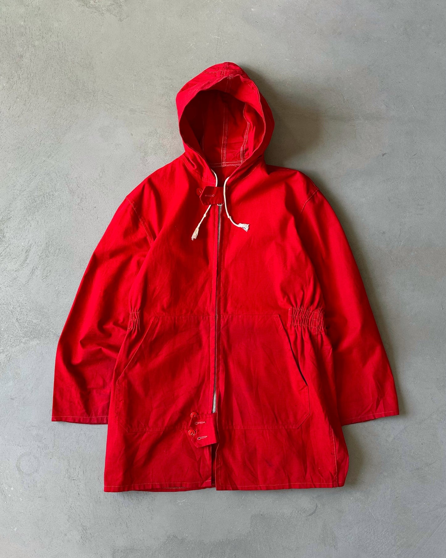 1970s - Red Canvas Hooded Coat - L