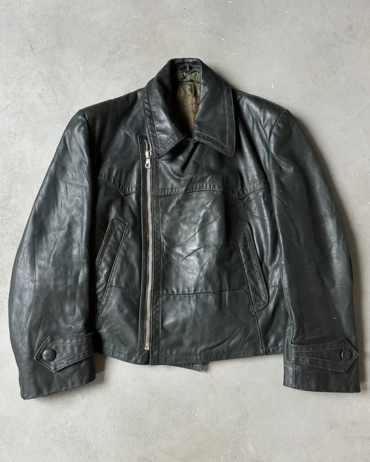 1940s - Black German Motorcycle Leather Jacket - L