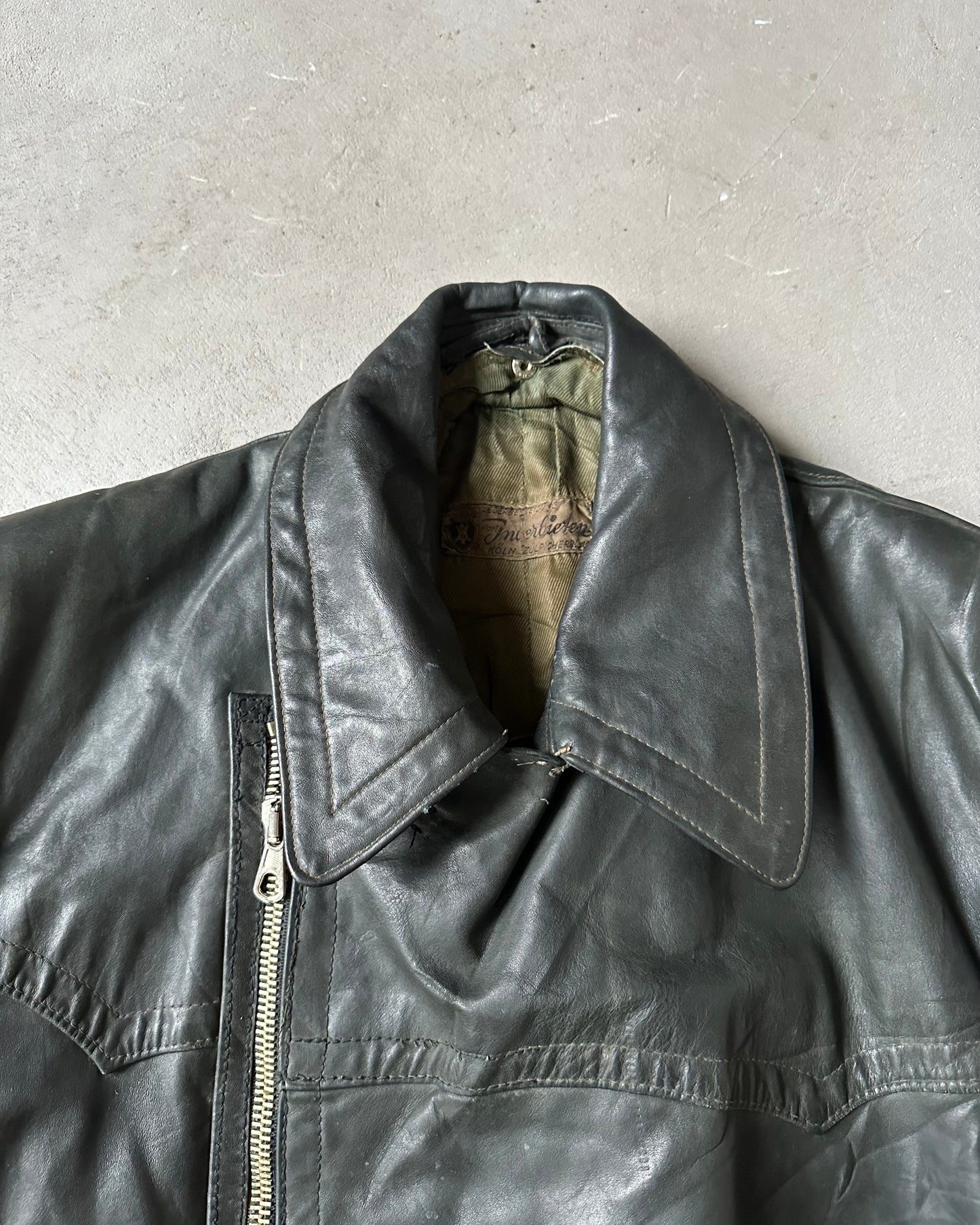 1940s - Black German Motorcycle Leather Jacket - L