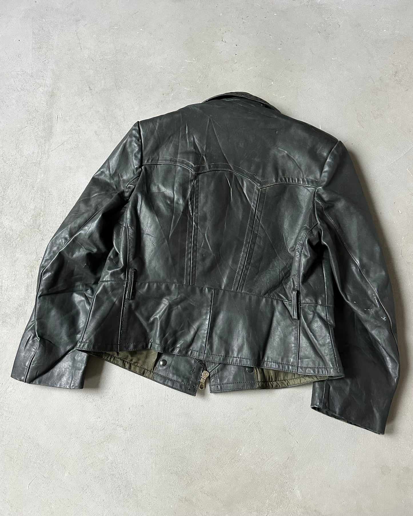 1940s - Black German Motorcycle Leather Jacket - L