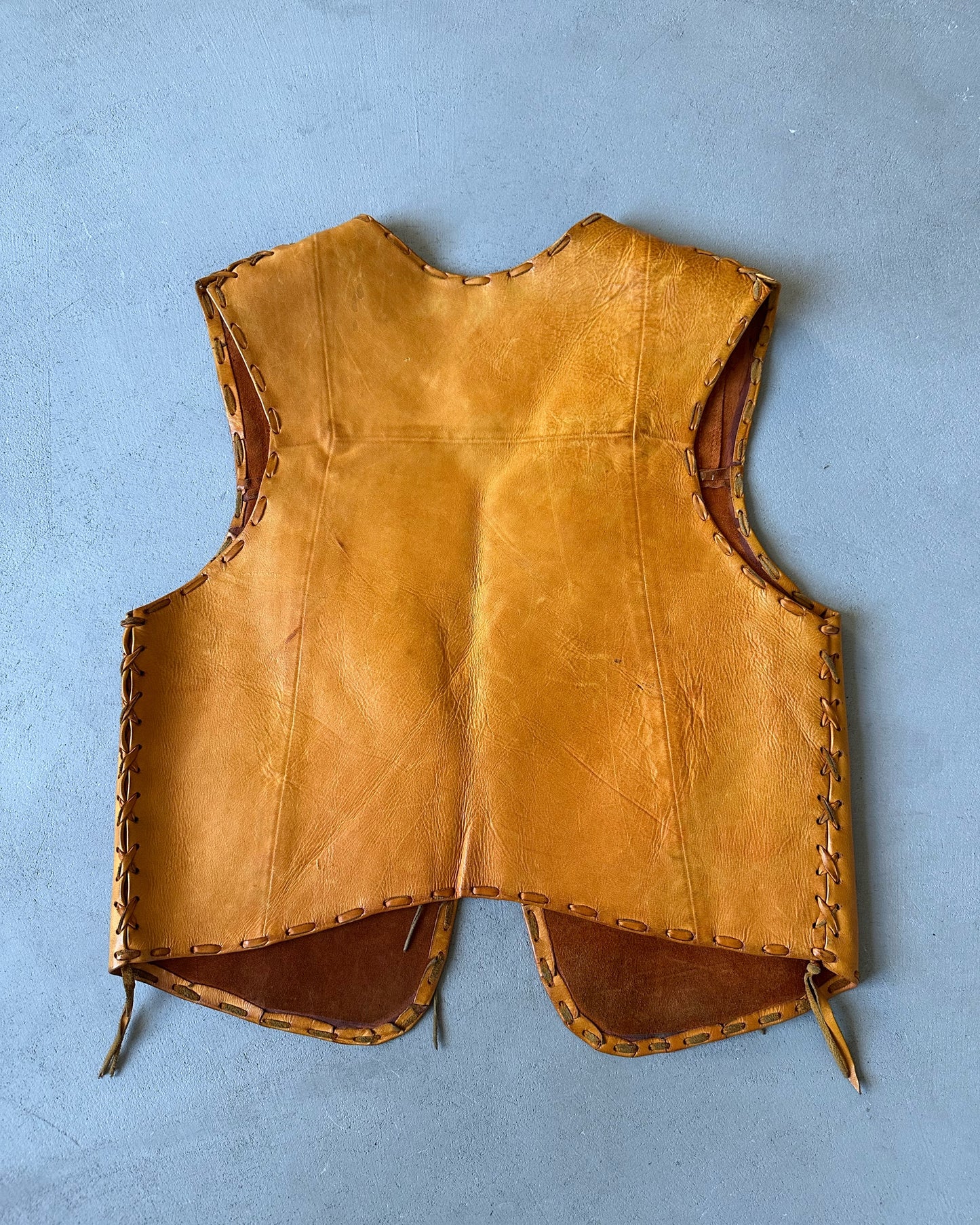 1970s - Caramel Handmade Leather Vest - XS