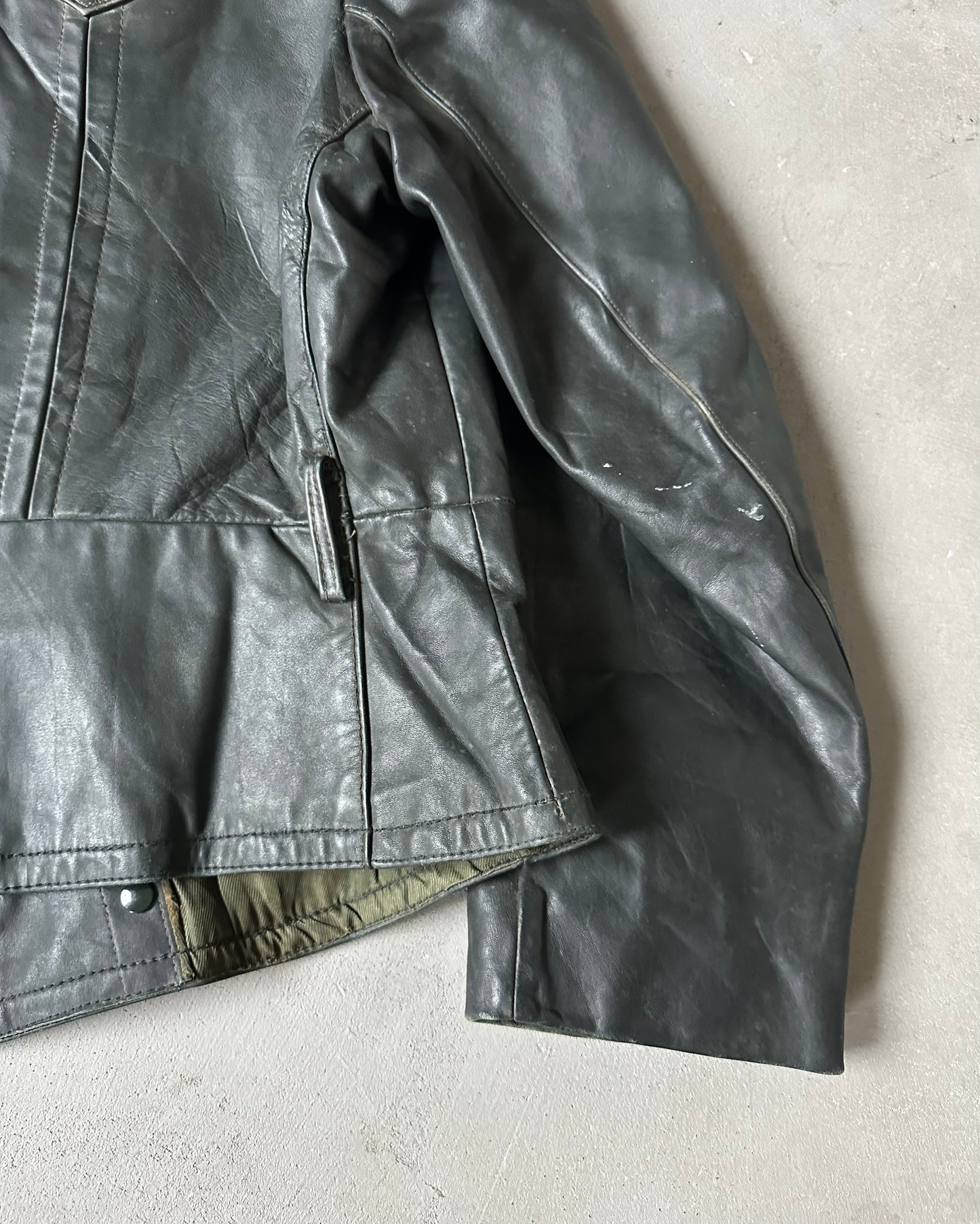 1940s - Black German Motorcycle Leather Jacket - L