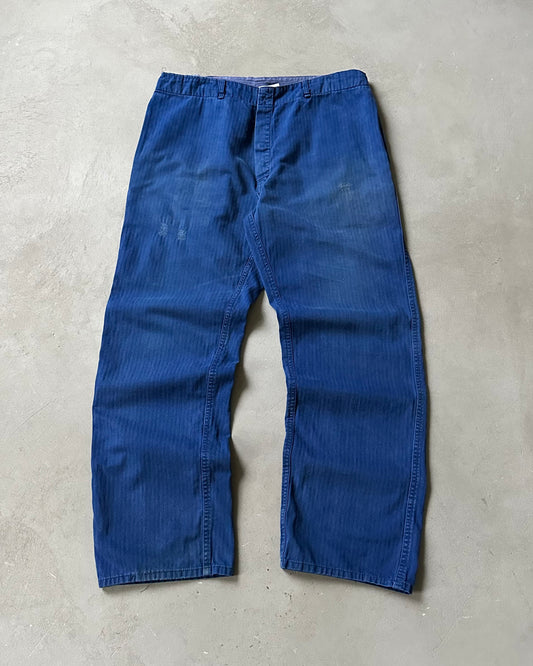 Années 70 - Pantalon de travail européen HBT bleu réparé - 35x30
